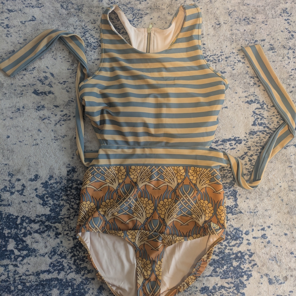 Striped and Floral One-Piece Swimsuit